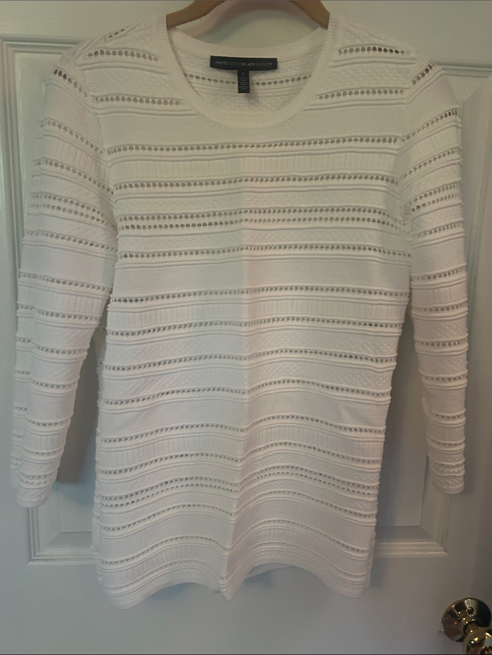 White House Black Market Cream Openwork Crewneck Sweater